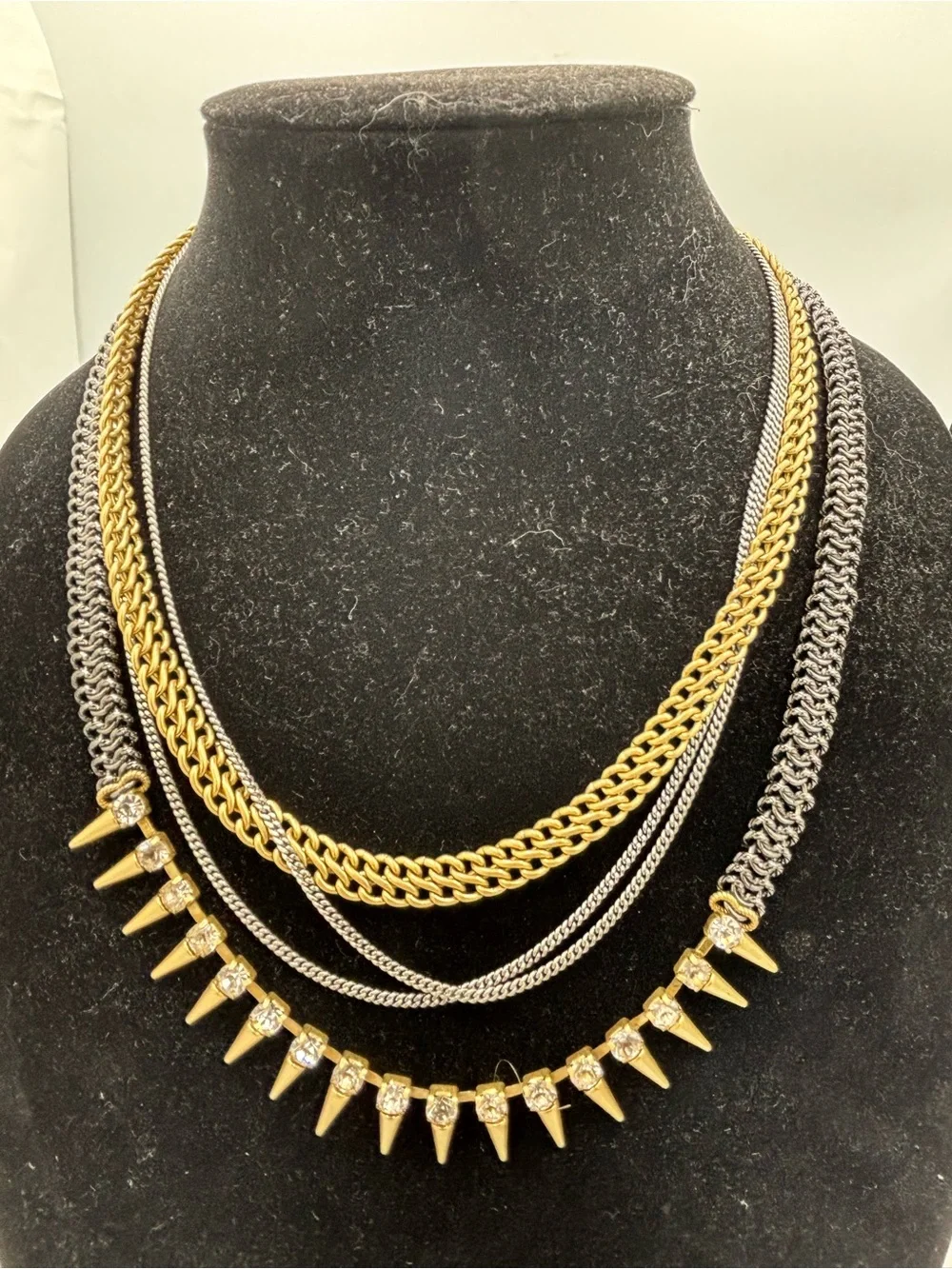 Stella & Dot Renegade Statement Necklace Mixed Metal Layered Spike Crystal